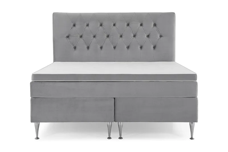Royal Velvet Komplett Sängpaket 180x200 cm - Ljusgrå med Höga Silverben - Möbler - Sovrum - Sängar - Kontinentalsängar