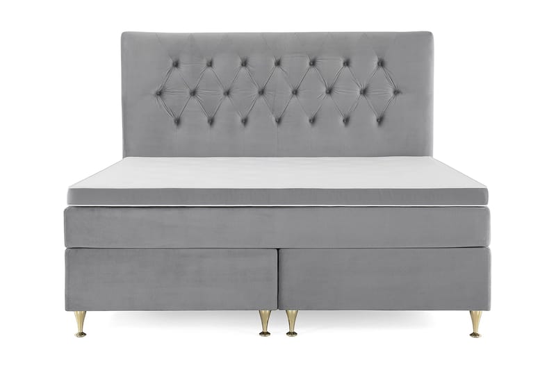 Royal Velvet Komplett Sängpaket 180x200 cm, Ljusgrå med Låga Guldben