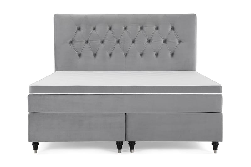 Royal Velvet Komplett Sängpaket 180x200 cm, Ljusgrå med Låga Svarvade Ben