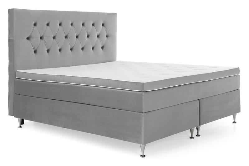 Royal Velvet Komplett Sängpaket 180x200 cm - Ljusgrå Sammet/Låga Silverben - Möbler - Sovrum - Sängar - Kontinentalsängar