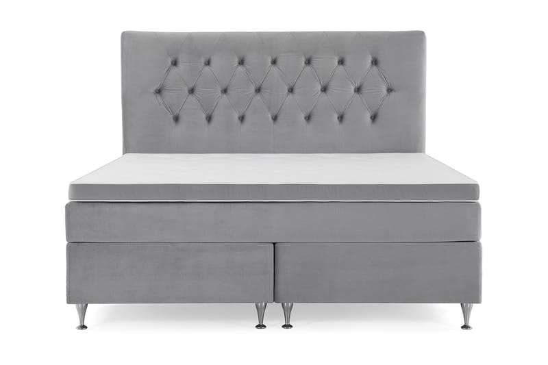 Royal Velvet Komplett Sängpaket 180x200 cm - Ljusgrå Sammet/Låga Silverben - Möbler - Sovrum - Sängar - Kontinentalsängar
