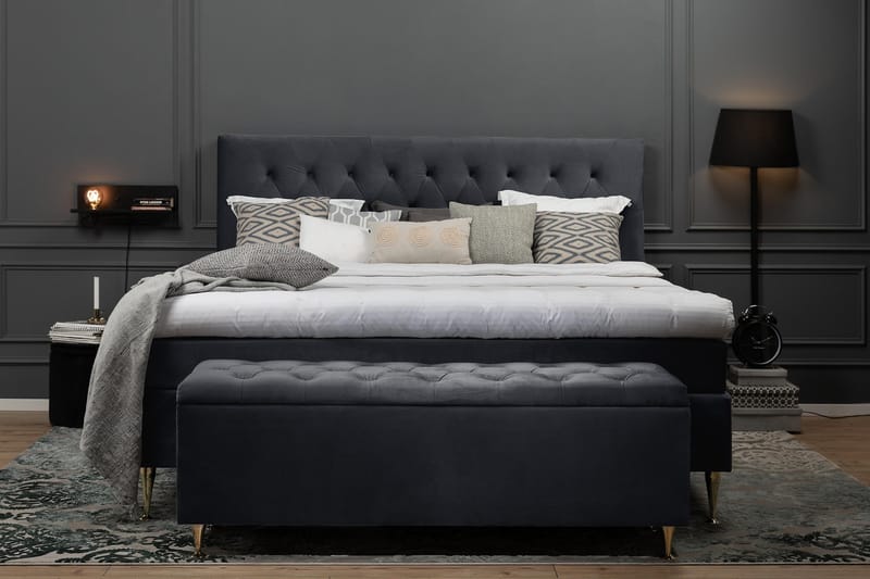 Royal Velvet Komplett Sängpaket 180x200 cm - Svart med Låga Guldben - Möbler - Sovrum - Sängar - Kontinentalsängar