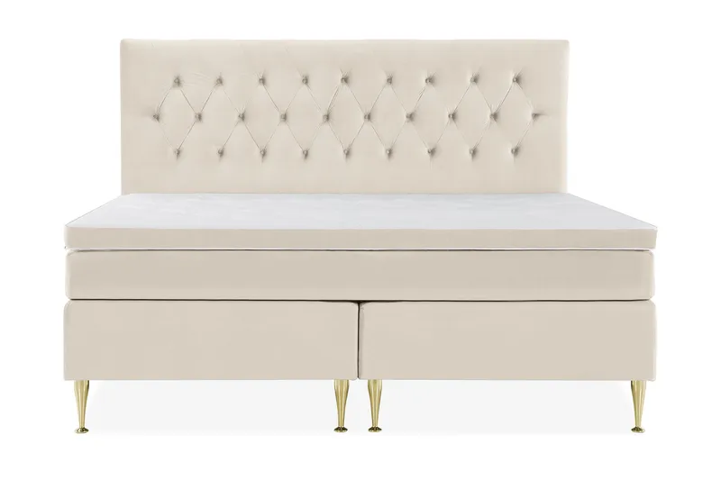 Royal Velvet Komplett Sängpaket 210x210 cm - Beige med höga guldben - Möbler - Sovrum - Sängar - Kontinentalsängar