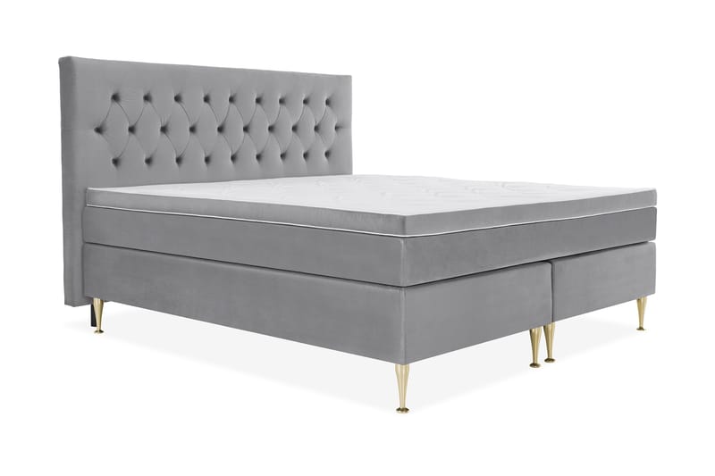 Royal Velvet Komplett Sängpaket 210x210 cm - Ljusgrå med Höga Guldben - Möbler - Sovrum - Sängar - Kontinentalsängar