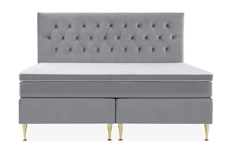 Royal Velvet Komplett Sängpaket 210x210 cm - Ljusgrå med Höga Guldben - Möbler - Sovrum - Sängar - Kontinentalsängar