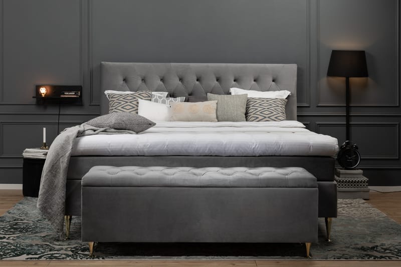Royal Velvet Komplett Sängpaket 210x210 cm - Ljusgrå med Höga Rosében - Möbler - Sovrum - Sängar - Kontinentalsängar