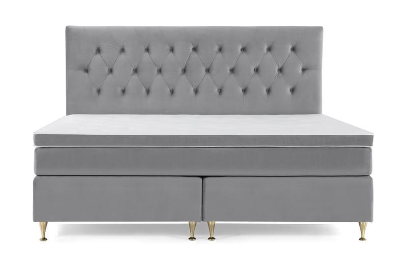 Royal Velvet Komplett Sängpaket 210x210 cm - Ljusgrå med Låga Guldben - Möbler - Sovrum - Sängar - Kontinentalsängar