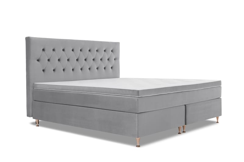 Royal Velvet Komplett Sängpaket 210x210 cm - Ljusgrå med Låga Roséguld ben - Möbler - Sovrum - Sängar - Kontinentalsängar