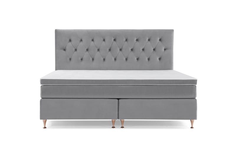 Royal Velvet Komplett Sängpaket 210x210 cm, Ljusgrå med Låga Roséguld ben