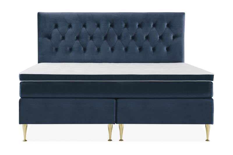 Royal Velvet Komplett Sängpaket 210x210 cm - Mörkblå med Höga Guldben - Möbler - Sovrum - Sängar - Kontinentalsängar