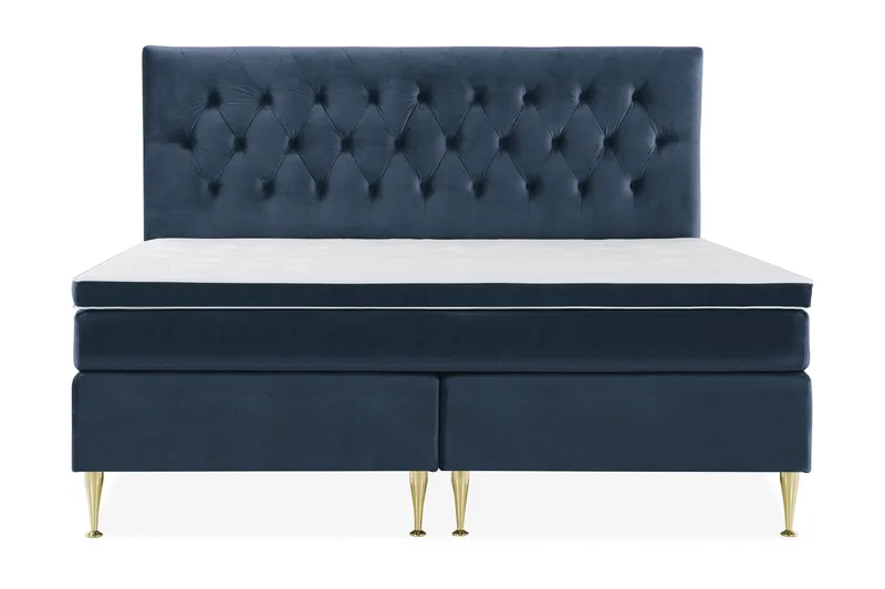 Royal Velvet Komplett Sängpaket 210x210 cm, Mörkblå med Höga Guldben