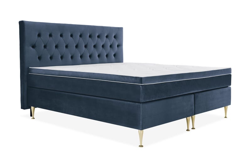 Royal Velvet Komplett Sängpaket 210x210 cm - Mörkblå med Höga Guldben - Möbler - Sovrum - Sängar - Kontinentalsängar
