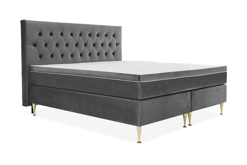 Royal Velvet Komplett Sängpaket 210x210 cm - Mörkgrå med Höga Guldben - Möbler - Sovrum - Sängar - Kontinentalsängar