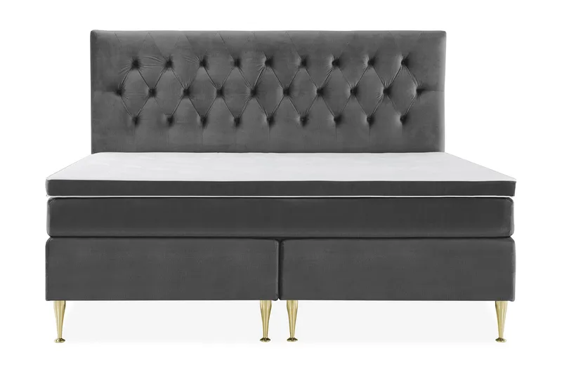 Royal Velvet Komplett Sängpaket 210x210 cm - Mörkgrå med Höga Guldben - Möbler - Sovrum - Sängar - Kontinentalsängar