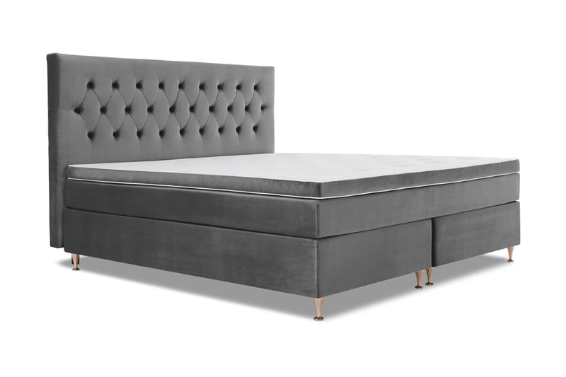 Royal Velvet Komplett Sängpaket 210x210 cm - Mörkgrå med Låga Rosében - Möbler - Sovrum - Sängar - Kontinentalsängar