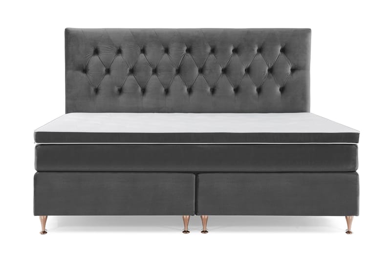 Royal Velvet Komplett Sängpaket 210x210 cm - Mörkgrå med Låga Rosében - Möbler - Sovrum - Sängar - Kontinentalsängar
