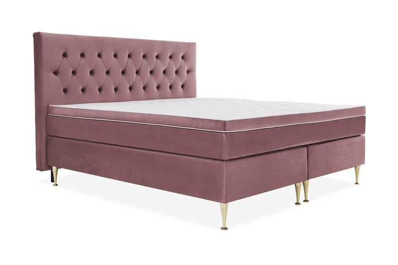 Royal Velvet Komplett Sängpaket 210x210 cm - Rosa med Höga Guldben - Möbler - Sovrum - Sängar - Kontinentalsängar