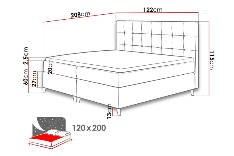 SAHIRA Kontinentalsäng 120x200 cm Grå - Grå - Möbler - Sovrum - Sängar - Kontinentalsängar