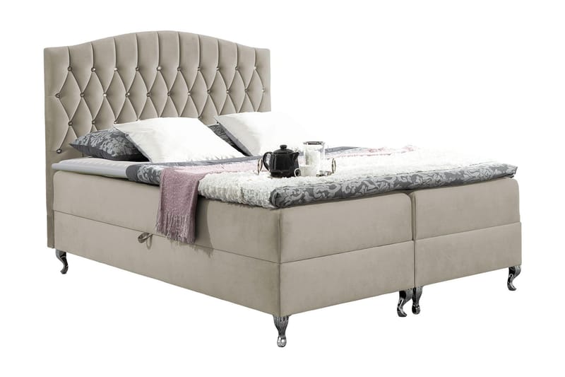 Sängpaket – Kontinentalsäng 140x200 cm med Sänggavel + Bäddmadrass med Fasthetsgrad Medium, Beige