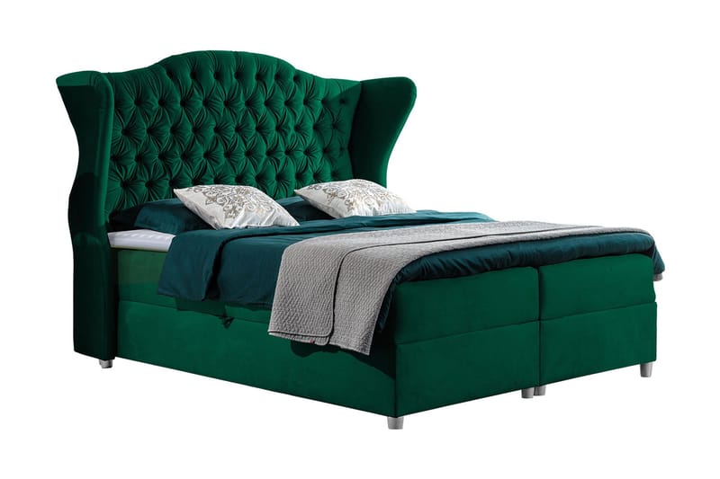 Sängpaket – Kontinentalsäng 180x200 cm med Sänggavel + Bäddmadrass med Fasthetsgrad Medium, Grön