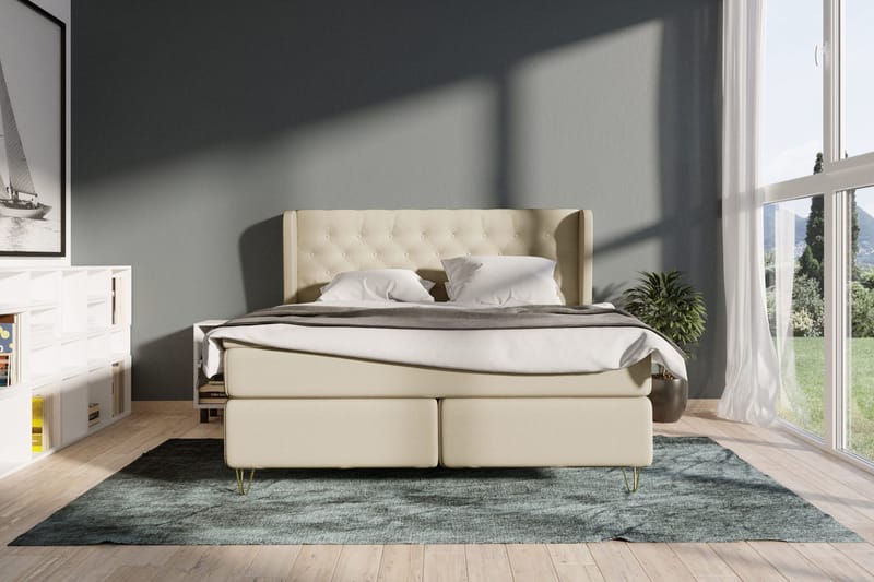 Select No 4 Komplett Sängpaket 180x200 Fast - Beige/Metall V-form - Möbler - Sovrum - Sängar - Kontinentalsängar