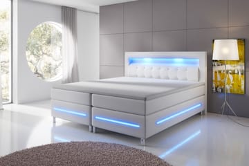 SIENNA LYX Sängpaket 140 LED Pikerad Gavel Konstläder Vit