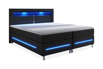 SIENNA LYX Sängpaket 180 LED Sänggavel Konstläder Svart