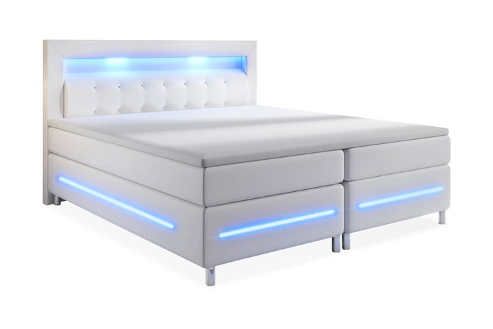 SIENNA LYX Sängpaket 180 LED Sänggavel Konstläder Vit - Kontinentalsängar - Komplett Sängpaket