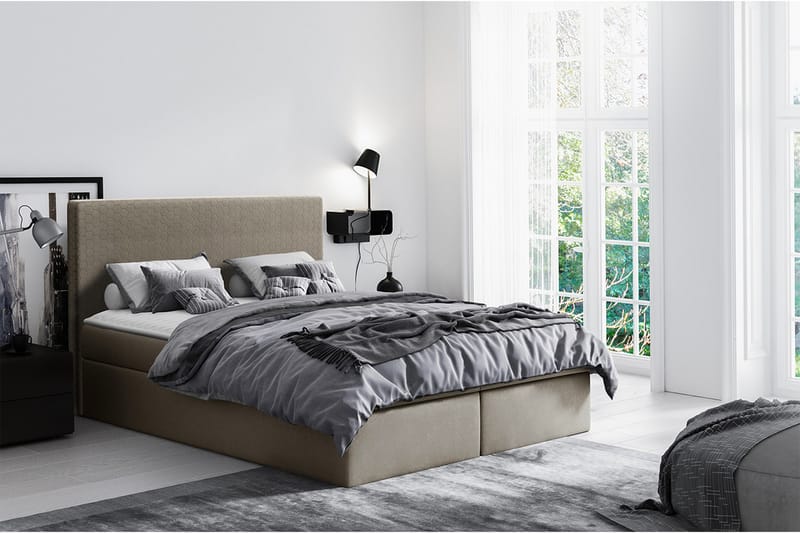 SINGSTAD Kontinentalsäng med Förvaring 200x200 Beige - Beige - Möbler - Sovrum - Sängar - Kontinentalsängar
