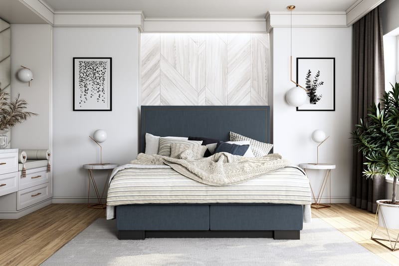 SINNEBO Sängpaket 160x200 SURI Sänggavel Rak Mörkblå - Möbler - Sovrum - Sängar - Komplett Sängpaket