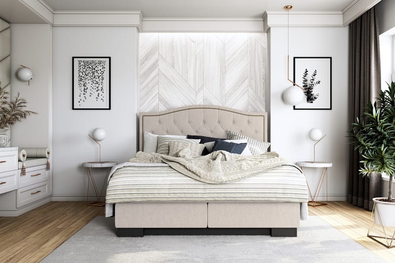 SINNEBO Sängpaket 160x200 SURI Sänggavel Topp Beige - Möbler - Sovrum - Sängar - Komplett Sängpaket