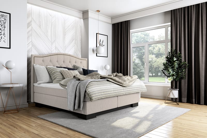 SINNEBO Sängpaket 160x200 SURI Sänggavel Topp Beige - Möbler - Sovrum - Sängar - Komplett Sängpaket