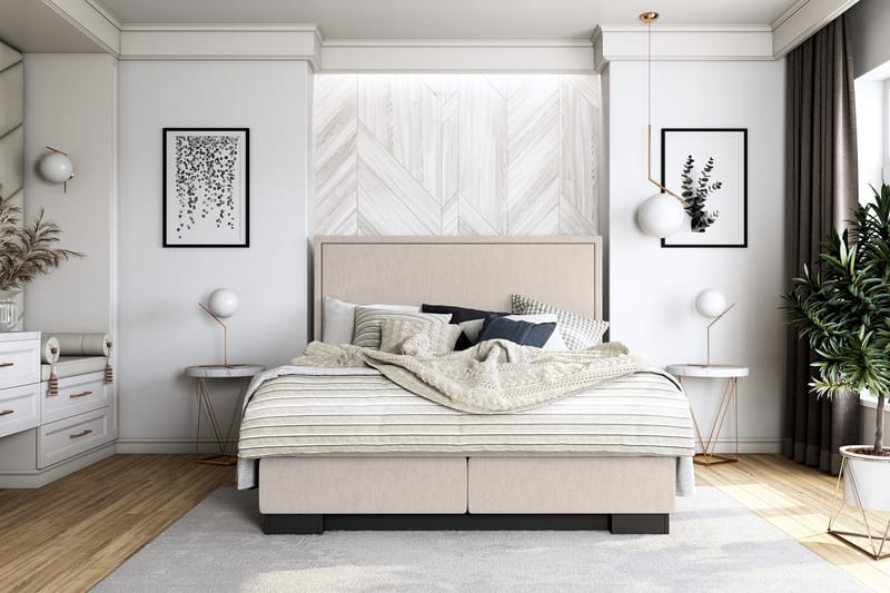 SINNEBO Sängpaket 160x210 + KYRAN Gavel Rak Beige - Möbler - Sovrum - Sängar - Komplett Sängpaket