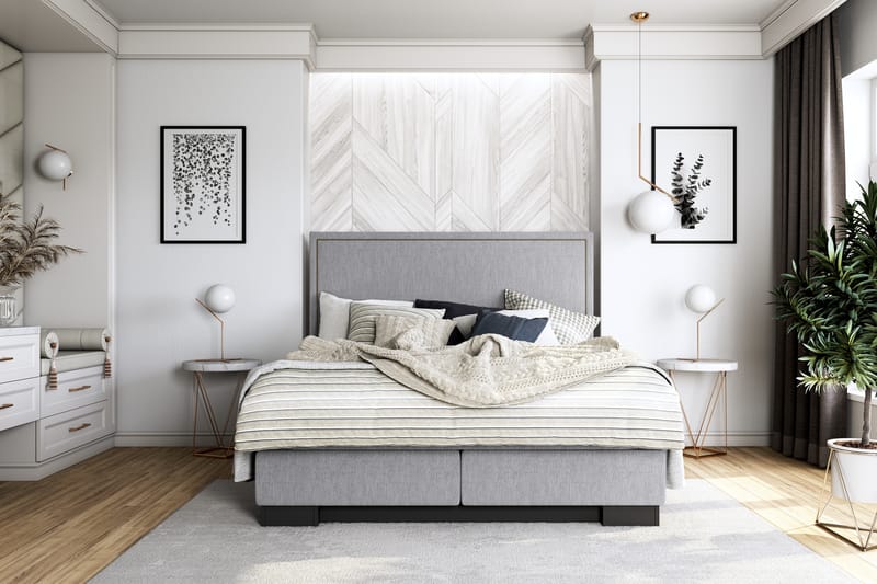 SINNEBO Sängpaket 180x210 + KYRAN Gavel Rak Ljusgrå - Möbler - Sovrum - Sängar - Komplett Sängpaket