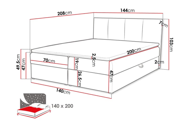 SKUMPERUD Kontinentalsäng 140x200 cm + Bäddmadrass Svart - Kontinentalsängar