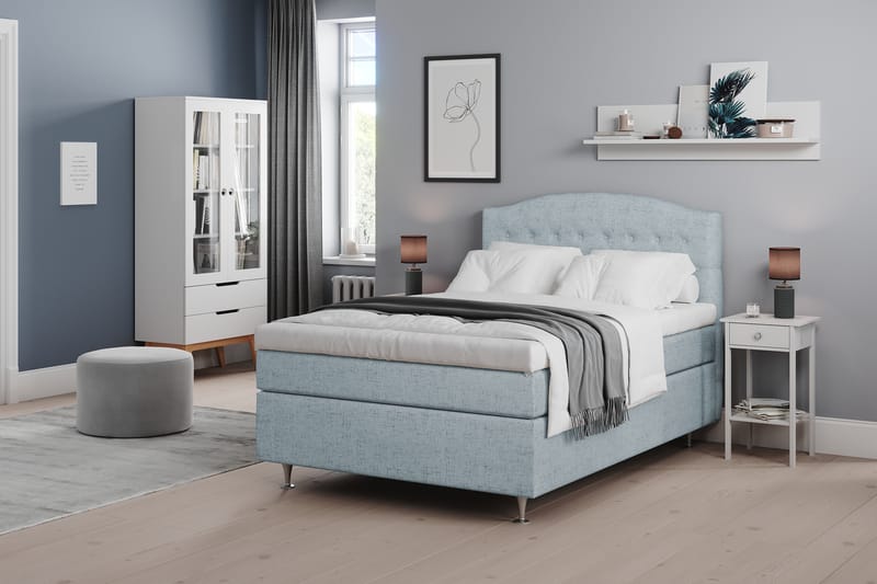 STACIA Sängpaket 140x200 Medium Ljusblå - Komplett Sängpaket - Kontinentalsängar