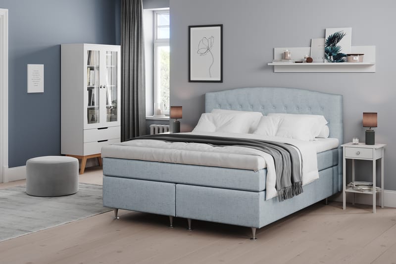 STACIA Sängpaket 160x200 Fast/Medium Ljusblå - Komplett Sängpaket - Kontinentalsängar