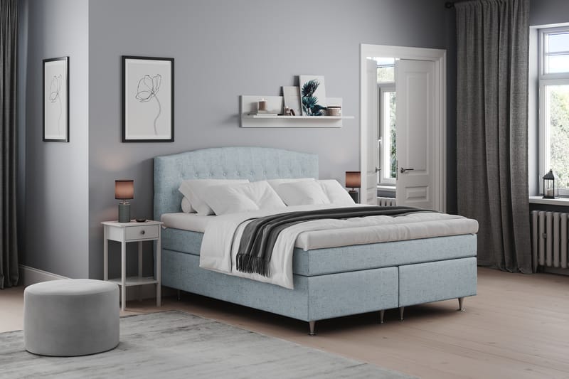 STACIA Sängpaket 160x200 Fast/Medium Ljusblå - Komplett Sängpaket - Kontinentalsängar
