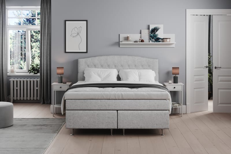 STACIA Sängpaket 160x200 Medium Ljusgrå - Komplett Sängpaket - Kontinentalsängar