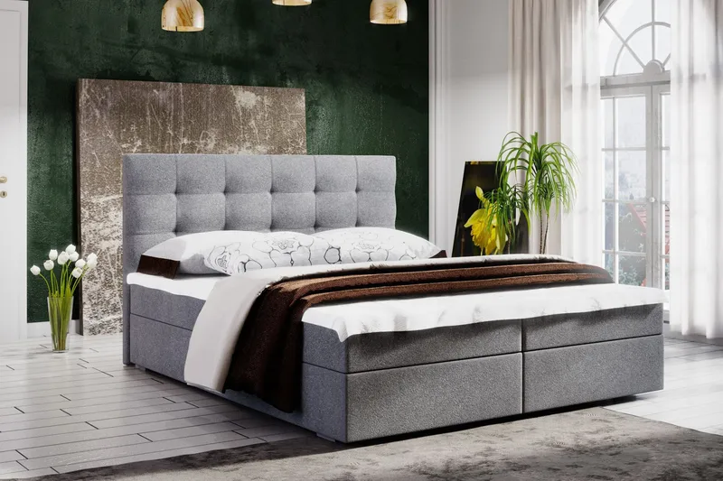 Stephanie Sängpaket 180x200 Rutmönstrad Gavel  Grå - Grå - Möbler - Sovrum - Sängar - Kontinentalsängar