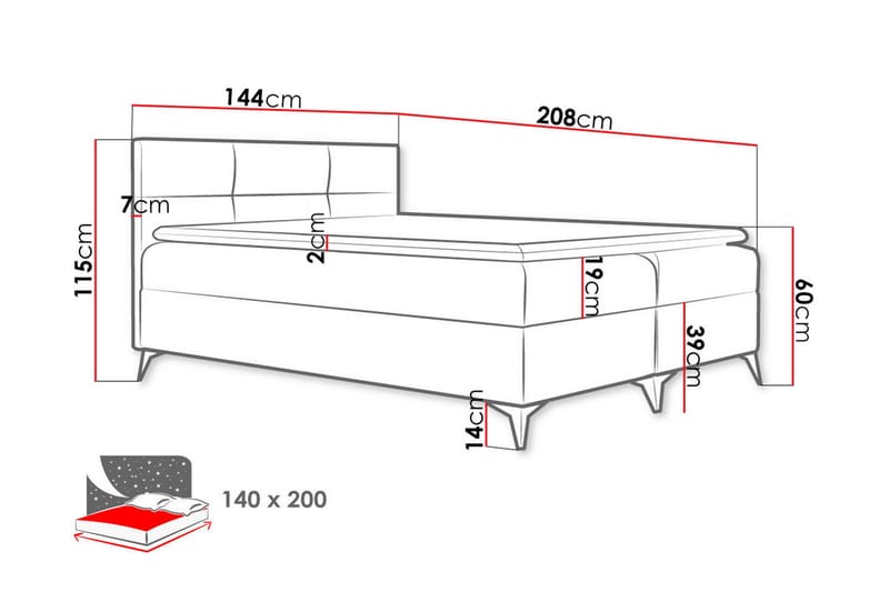Leckersbo Sängpaket Kontinentalsäng 140x200 cm - Röd - Möbler - Sovrum - Sängar - Komplett Sängpaket