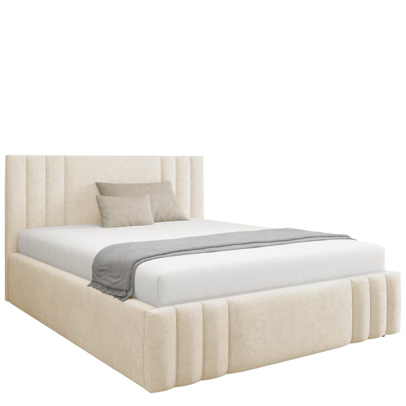 Lomren Sängram med Förvaring 140x200 cm i Tyg med Träunderrede, Beige