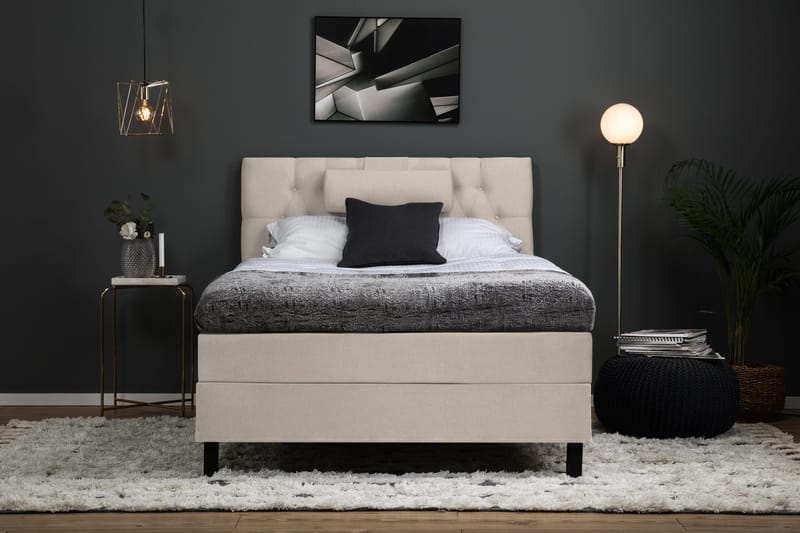 Lucky Komplett Sängpaket 120x200 Skum Diamant Sänggavel - Nackkudde Stor Beige - Möbler - Sovrum - Sängar - Komplett Sängpaket
