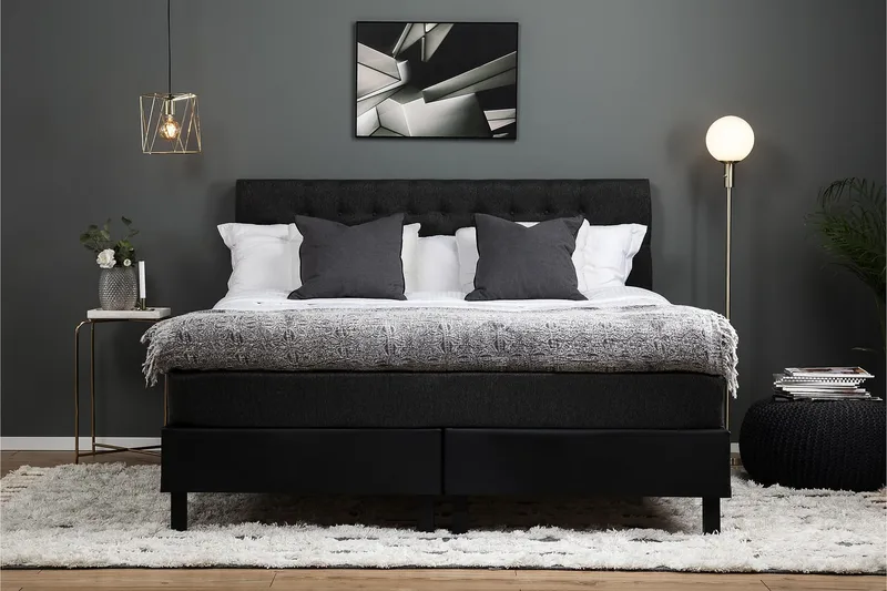 Lucky Komplett Sängpaket 160x200 Latex Diamant - Svart/Grå/PU - Möbler - Sovrum - Sängar - Komplett Sängpaket