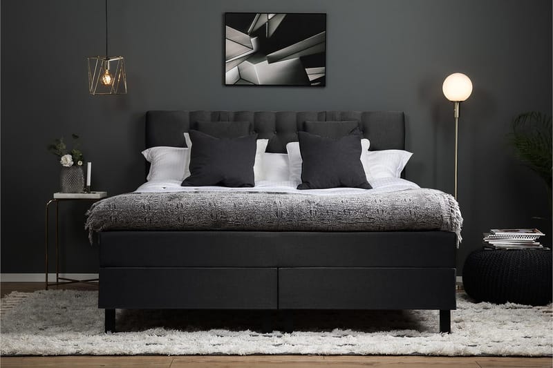 Lucky Komplett Sängpaket 160x200 Skum Diamant Sänggavel - Nackkudde Liten Svart/Grå - Möbler - Sovrum - Sängar - Komplett Sängpaket