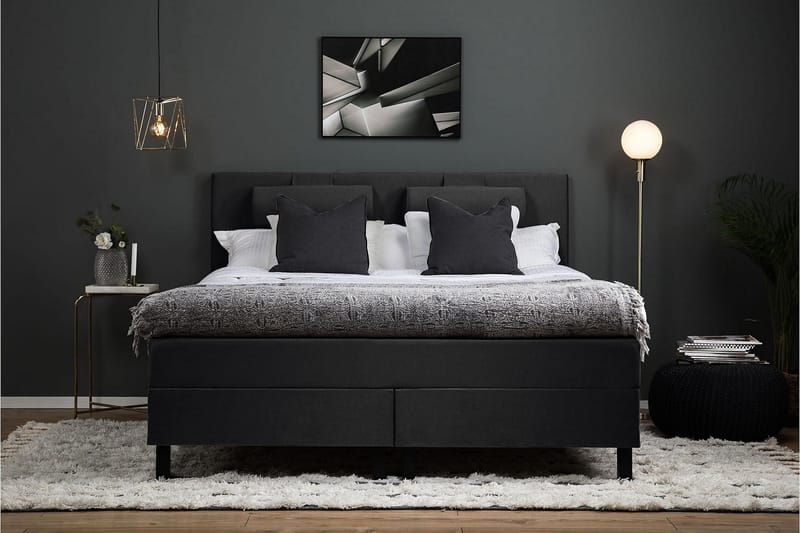 Lucky Komplett Sängpaket 180x200 Latex Slät Sänggavel - Svart/Grå - Möbler - Sovrum - Sängar - Komplett Sängpaket