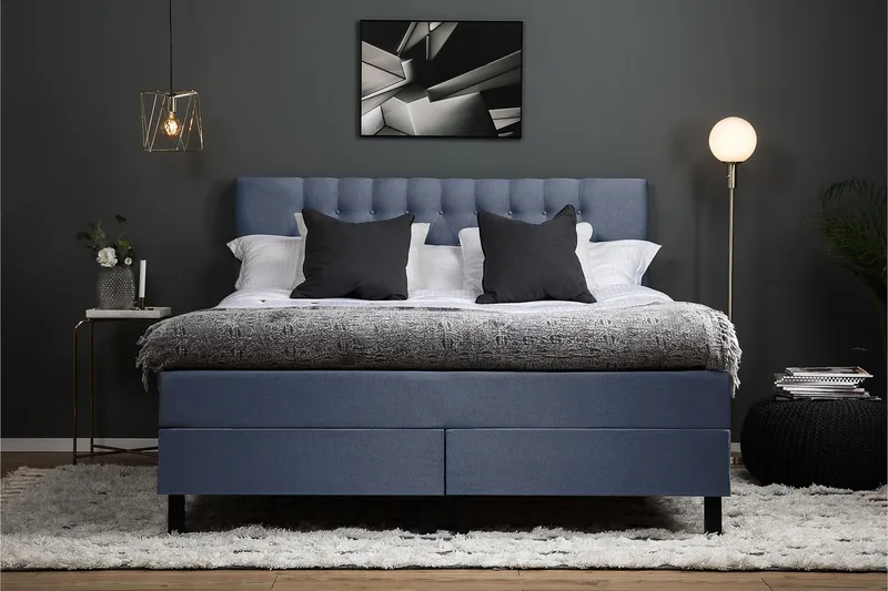 Lucky Komplett Sängpaket 180x200 Memory Diamant Sänggavel - Mörkblå - Möbler - Sovrum - Sängar - Komplett Sängpaket