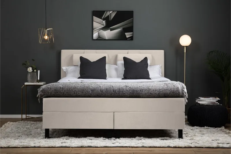 Lucky Komplett Sängpaket 180x200 Skum Slät Sänggavel - Beige - Möbler - Sovrum - Sängar - Komplett Sängpaket