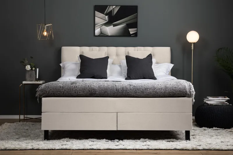 Lucky Komplett Sängpaket 180x200 Polyeter Diamant Sänggavel - Nackkudde Liten Beige - Möbler - Sovrum - Sängar - Komplett Sängpaket