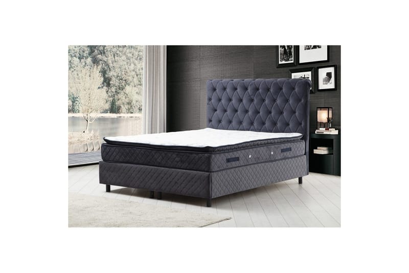 Madrass, Botten & Sänggavel för Enkel Säng Sudamoon Set Antracit - 120 x 35 x 208 cm - Möbler - Sovrum - Sängar - Komplett Sängpaket